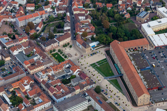 Aerial view of FMZ former city barracks with vocational school at Paradeplatz in Germersheim in the state Rhineland-Palatinate, Germany