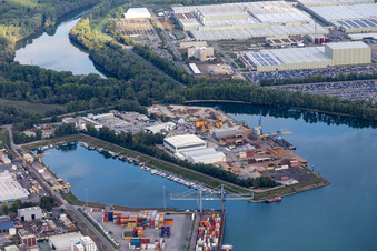 Aerial photograpy of Harbor in Germersheim in the state Rhineland-Palatinate, Germany