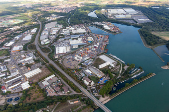 Oblique view of Harbor in Germersheim in the state Rhineland-Palatinate, Germany