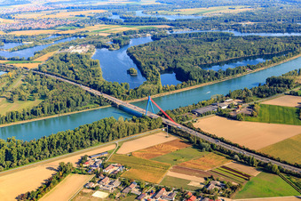 Speyer Rhine Bridge for the A61 from the south in Hockenheim in the state Baden-Wuerttemberg, Germany