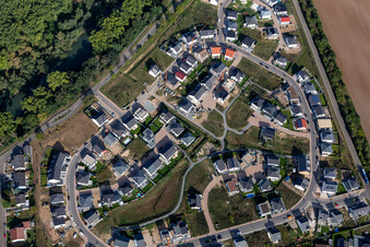 Aerial view of New development area Altrheinbogen in Ketsch in the state Baden-Wuerttemberg, Germany