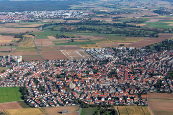 Town View of the streets and houses of the residential areas in Heddesheim in the state Baden-Wuerttemberg, Germany