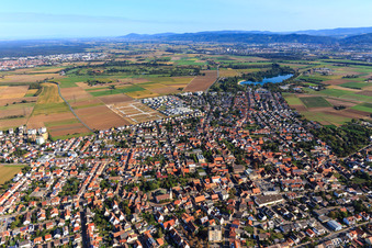 New development area "Mitten im Feld" and Odenwaldstr in Heddesheim in the state Baden-Wuerttemberg, Germany out of the air