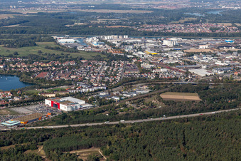 Drone recording of District Rheinau in Mannheim in the state Baden-Wuerttemberg, Germany
