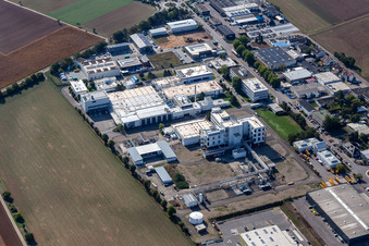 Building and production halls on the premises of the brewery Weldebraeu GmbH&Co.KG, Corden Pharma GmbH, AHA!Print and Autohaus Maeulen Christian Maeulen e.K. in Plankstadt in the state Baden-Wuerttemberg, Germany