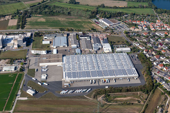 Aerial view of Building complex and grounds of the logistics center Aldi Sued in Ketsch in the state Baden-Wurttemberg, Germany