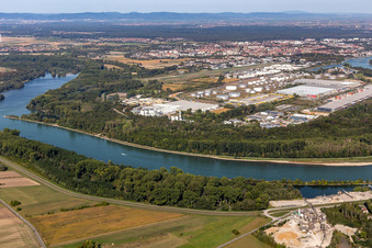 Aerial view of Technical facilities in the industrial area with Interpneu Handelsgesellschaft mbH - Reifen Logistikzentrum, Lidl Vertriebs GmbH & Co KG SPE, Contargo, TanQuid, Saint-Gobain Isover G+H AG, Vital Fleisch GmbH and Lauras Girls Bordell in Speyer in Speyer in the state Rhineland-Palatinate, Germany