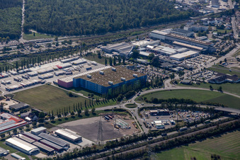 Building complex and grounds of the logistics center dm-drogerie markt GmbH + Co. KG Verteilzentrum Waghaeusel in Waghaeusel in the state Baden-Wuerttemberg, Germany