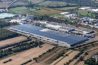 Building and production halls on the premises of Goodyear Dunlop Tires Germany on Goodyearstrasse in Philippsburg in the state Baden-Wuerttemberg, Germany