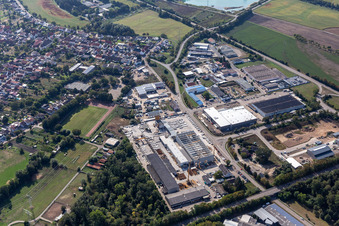 Industrial estate and company settlement In of Kuhweid with SAB Trade & Services GmbH, Frank and Waldenberger GmbH, airwasol and Ledo Plus in Huttenheim in the state Baden-Wuerttemberg, Germany