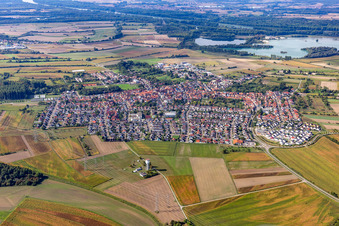 Town View of the streets and houses of the residential areas in Dettenheim in the state Baden-Wuerttemberg, Germany