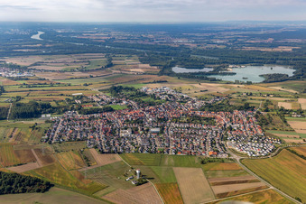 Oblique view of District Liedolsheim in Dettenheim in the state Baden-Wuerttemberg, Germany