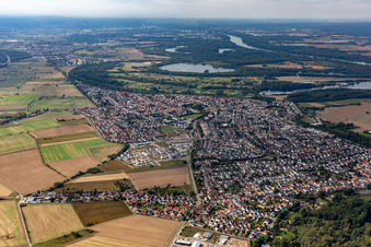 Aerial view of City view on down town in Hochstetten in the state Baden-Wuerttemberg, Germany