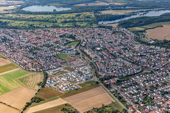 Aerial view of Quartier 2020 development area Biegen-Durlacher Weg in the district Hochstetten in Linkenheim-Hochstetten in the state Baden-Wuerttemberg, Germany