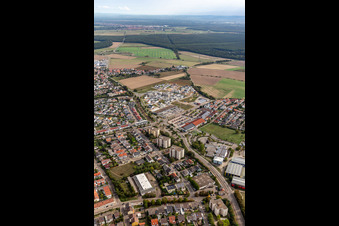 District Linkenheim in Linkenheim-Hochstetten in the state Baden-Wuerttemberg, Germany viewn from the air