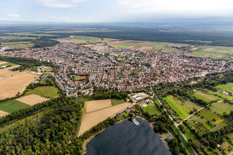 Marina - harbour area on the shore of Linkenheimer Baggersees with Segel Club Linkenheim e.V. and Surfclub Linkenheim in Linkenheim-Hochstetten in the state Baden-Wuerttemberg, Germany