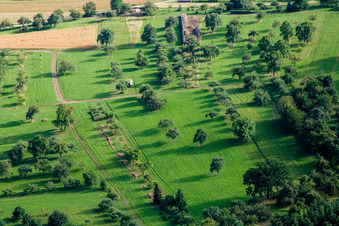 Aerial view of Orchard meadows in the district Pfäffingen in Ammerbuch in the state Baden-Wuerttemberg, Germany