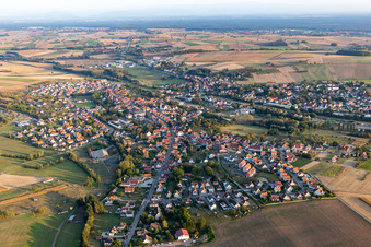 Town View of the streets and houses of the residential areas in Soultz-sous-Forets in Grand Est, France from above