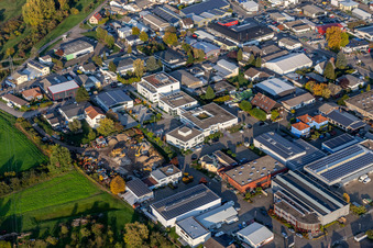 Aerial view of Foundation Church Computing Center Southwest Germany in the district Eggenstein in Eggenstein-Leopoldshafen in the state Baden-Wuerttemberg, Germany