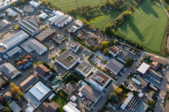 Foundation Church Computing Center Southwest Germany in the district Eggenstein in Eggenstein-Leopoldshafen in the state Baden-Wuerttemberg, Germany from the plane