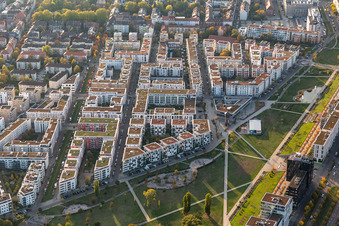 Development area of the decommissioned and unused land and real estate modern settlement Citypark (Stadtpark south east ) on Ludwig Erhard Allee in Karlsruhe in the state Baden-Wuerttemberg, Germany