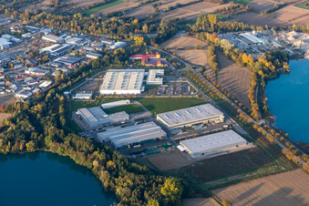 Industrial and commercial area with Faurecia, Groke Tueren, Linde+Wiemann and Noblesse in Hagenbach in the state Rhineland-Palatinate, Germany