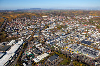 Aerial photograpy of Building and production halls on the premises of Aafes Europa in Gruenstadt in the state Rhineland-Palatinate, Germany