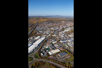 Oblique view of Building and production halls on the premises of Aafes Europa in Gruenstadt in the state Rhineland-Palatinate, Germany
