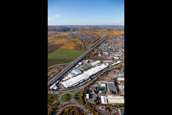 Building and production halls on the premises of Aafes Europa in Gruenstadt in the state Rhineland-Palatinate, Germany from above