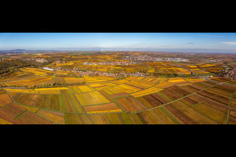 Panoramic perspective of the autumnal colored village view in Kleinkarlbach in the state Rhineland-Palatinate, Germany