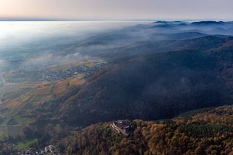 Landeck Castle in Klingenmünster in the state Rhineland-Palatinate, Germany from above