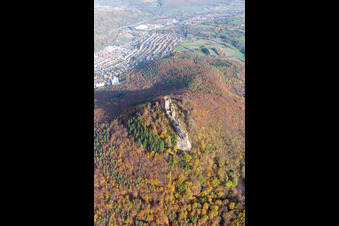 Trifels Castle in Annweiler am Trifels in the state Rhineland-Palatinate, Germany from above