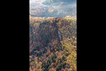 Oblique view of Scharfenberg Castle Ruins in Leinsweiler in the state Rhineland-Palatinate, Germany