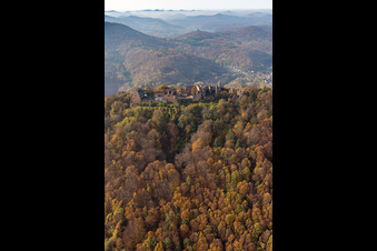 Aerial photograpy of Madenburg Castle Ruins in Eschbach in the state Rhineland-Palatinate, Germany