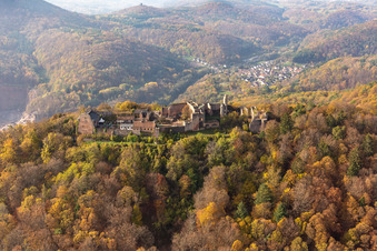 Oblique view of Madenburg Castle Ruins in Eschbach in the state Rhineland-Palatinate, Germany