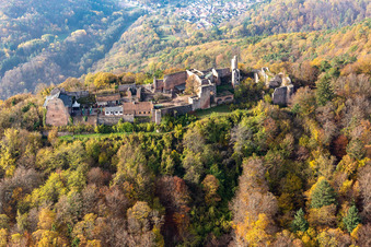 Madenburg Castle Ruins in Eschbach in the state Rhineland-Palatinate, Germany from above