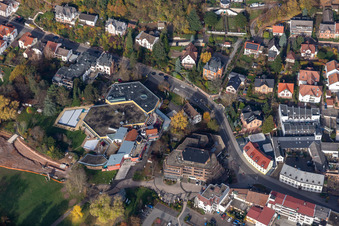 Aerial view of Spa and swimming pools at the swimming pool of the leisure facility Suedpfalz Therme in Bad Bergzabern in the state Rhineland-Palatinate, Germany