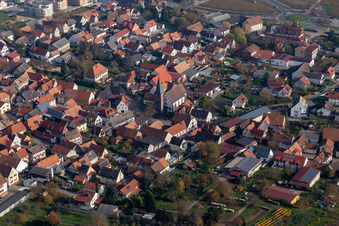 District Schweigen in Schweigen-Rechtenbach in the state Rhineland-Palatinate, Germany seen from above