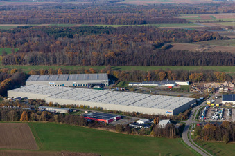Aerial photograpy of Horst industrial park with Magna Exteriors, Zufall Logistics, STS Group and Thermo Fisher in the district Minderslachen in Kandel in the state Rhineland-Palatinate, Germany