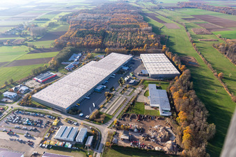 Horst industrial park with Magna Exteriors, Zufall Logistics, STS Group and Thermo Fisher in the district Minderslachen in Kandel in the state Rhineland-Palatinate, Germany out of the air