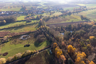 Billigheimer Bruch, Erlenbachtal between Barbelroth, Hergersweiler and Winden in the district Mühlhofen in Billigheim-Ingenheim in the state Rhineland-Palatinate, Germany from the plane