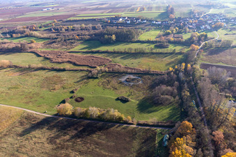 Bird's eye view of Billigheimer Bruch, Erlenbachtal between Barbelroth, Hergersweiler and Winden in the district Mühlhofen in Billigheim-Ingenheim in the state Rhineland-Palatinate, Germany