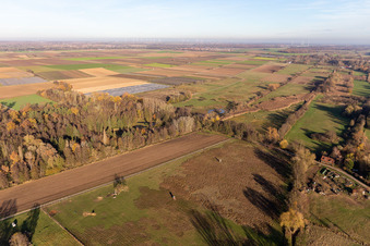Drone recording of Billigheimer Bruch, Erlenbachtal between Barbelroth, Hergersweiler and Winden in the district Mühlhofen in Billigheim-Ingenheim in the state Rhineland-Palatinate, Germany