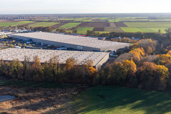 Horst industrial park with Magna Exteriors, Zufall Logistics, STS Group and Thermo Fisher in the district Minderslachen in Kandel in the state Rhineland-Palatinate, Germany from above