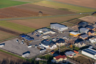 Aerial photograpy of Im Gereut commercial area in Hatzenbühl in the state Rhineland-Palatinate, Germany