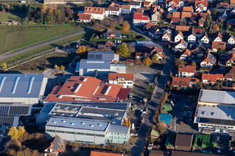 Im Gereut commercial area in Hatzenbühl in the state Rhineland-Palatinate, Germany from the plane