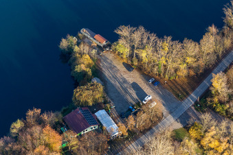 Anglerheim am Altrhein in Neupotz in the state Rhineland-Palatinate, Germany from above