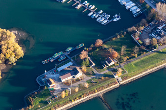 Aerial view of Marina Motorboat Club Kalsruhe eV in the district Knielingen in Karlsruhe in the state Baden-Wuerttemberg, Germany