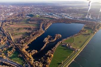Knielinger See and Hofgut Maxau in the district Knielingen in Karlsruhe in the state Baden-Wuerttemberg, Germany