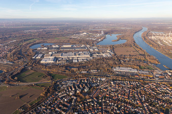 Aerial view of Daimler Truck Plant Wörth in the district Maximiliansau in Wörth am Rhein in the state Rhineland-Palatinate, Germany